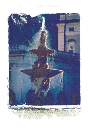 Residenzbrunnen: Polaroidtransfer, Serie Salzburg in Fotofliese, erhltlich per email oder Geschenkehaus am Sauterbogen, Salzburg, weitere per Mausklick